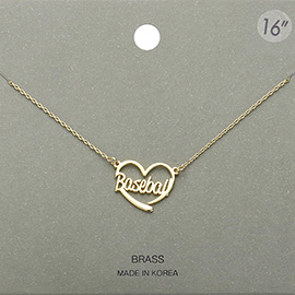 Brass Metal Baseball Heart Pendant Necklace
