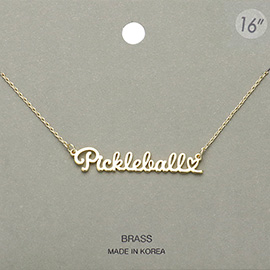 Brass Metal Pickleball Message Pendant Necklace