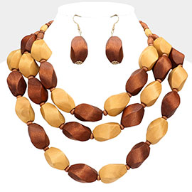 Wood Beaded Triple Layered Statement Necklace