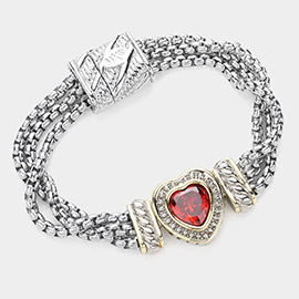 14K Gold Plated CZ Stone Paved Heart Pointed Magnetic Bracelet
