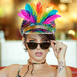 Rainbow Feather Pointed Sequin Bling Hat