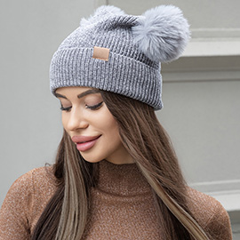 Double Pom Pom Pointed Beanie Hat