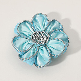 Zipper Trim Edge Satin Flower Brooch / Hair Clip