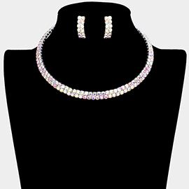 2-Row crystal Rhinestone Banded Open Choker Necklace