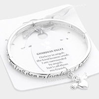 Guardian Angel Wing Heart Charm Message Stretch Bracelet