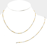 Two Tone Station Metal Chain Necklace with Bracelet