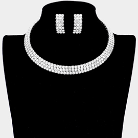 3Rows Rhinestone Open Choker Necklace