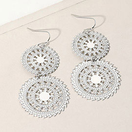 Metal Double Wheel Drop Filigree Earrings