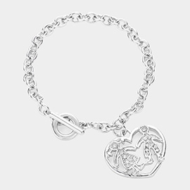 Couple Accented Heart Charm Toggle Bracelet