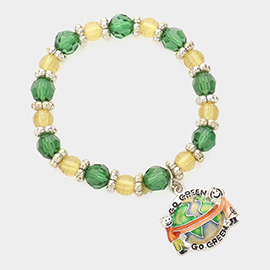 Go Green Symbol Charm Beaded Stretch Bracelet
