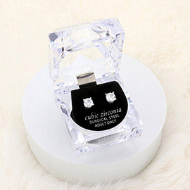 6mm Round Cut Crystal Cubic Zirconia CZ Stud Earrings with Clear Box