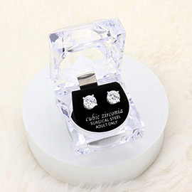 8mm Round Cut Crystal Cubic Zirconia CZ Stud Earrings with Clear Box