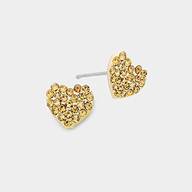 Crystal Rhinestone Paved Heart Stud Earrings