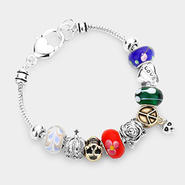 Multi Bead Love Flower Charm Bracelet