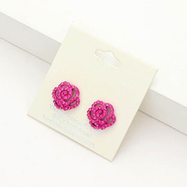Crystal Pave Flower Stud Earrings