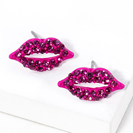 Crystal Rhinestone Paved Lips Stud Earrings