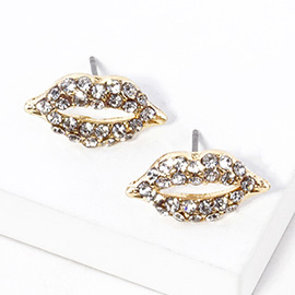 Crystal Rhinestone Paved Lips Stud Earrings