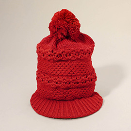 Knit Visor Pom Pom Beanie Hat