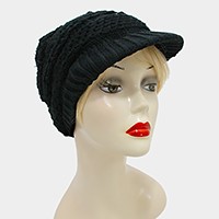 Knit visor hat with pom pom 
