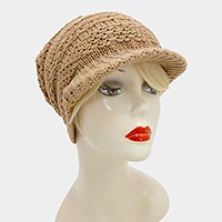 Knit visor hat with pom pom