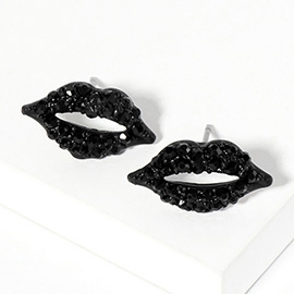 Crystal Rhinestone Paved Lips Stud Earrings