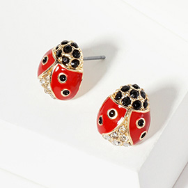 Crystal Pave Enamel Ladybug Stud Earrings