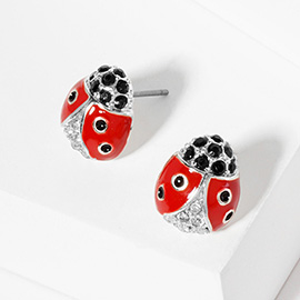 Crystal Pave Enamel Ladybug Stud Earrings