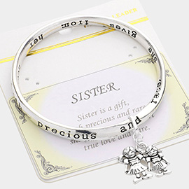Sister Charm Message Bangle Bracelet