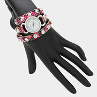 Studded Faux Leather Band Wrap Watch