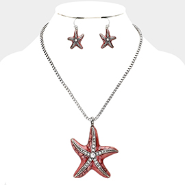 Crystal Enamel Starfish Pendant Necklace