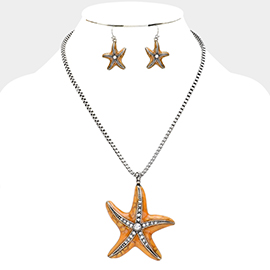 Crystal Enamel Starfish Pendant Necklace