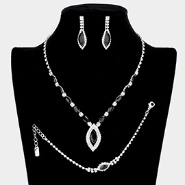 3PCS - Marquise Rhinestone Necklace Jewelry Set