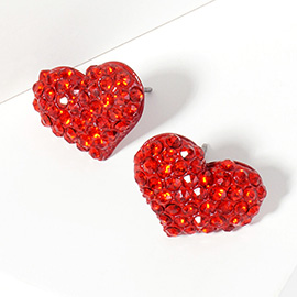 Crystal pave heart stud earrings