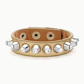 Crystal Stud Leather Band Bracelet
