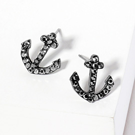 Crystal Rhinestone Paved Anchor Stud Earrings