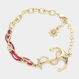 Anchor Ship Wheel Accented Bracelet