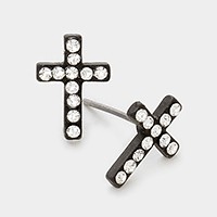 Crystal cross stud earrings