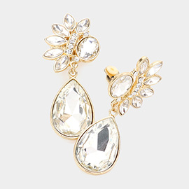 Crystal rhinestone teardrop clip on evening earrings