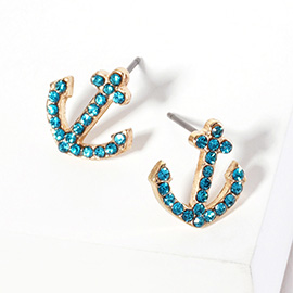 Crystal Rhinestone Paved Anchor Stud Earrings