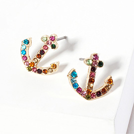 Crystal Rhinestone Paved Anchor Stud Earrings