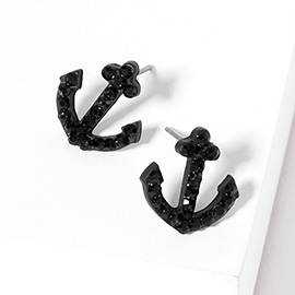 Crystal Rhinestone Paved Anchor Stud Earrings