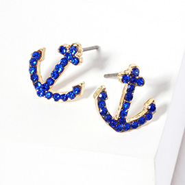 Crystal Rhinestone Paved Anchor Stud Earrings