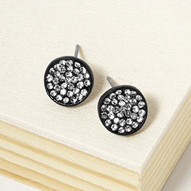 Crystal Pave Round Disc Stud Earrings