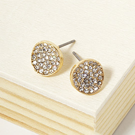 Crystal Pave Round Disc Stud Earrings