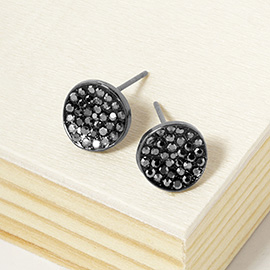 Rhinestone Pave Round Disc Stud Earrings