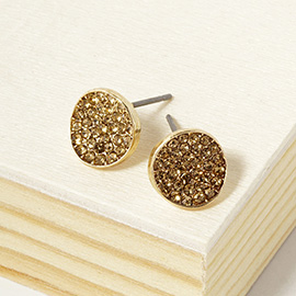 Rhinestone Pave Round Disc Stud Earrings