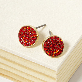 Crystal Pave Round Disc Stud Earrings