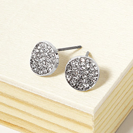 Crystal Pave Round Disc Stud Earrings