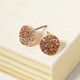 Crystal Pave Round Disc Stud Earrings