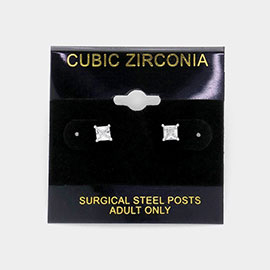 4mm Square Cubic Zirconia Stud Earrings